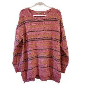 Soft Surroundings Sweater XL Pink Striped Lisabetta Art Knit Textured Scoop Neck